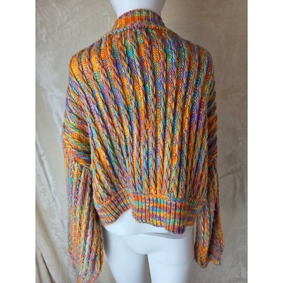 Multi Color Striped Chunky Knit V Neck Sweater Size‎ S - Picture 2 of 3